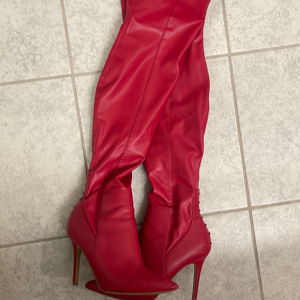 Red leather sleek boots